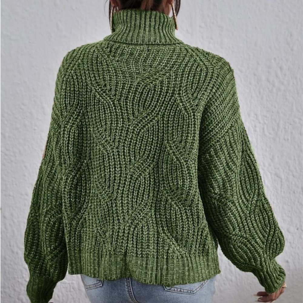 Green Casual High Neck Marled Knit Sweater Top - Picture 4 of 5